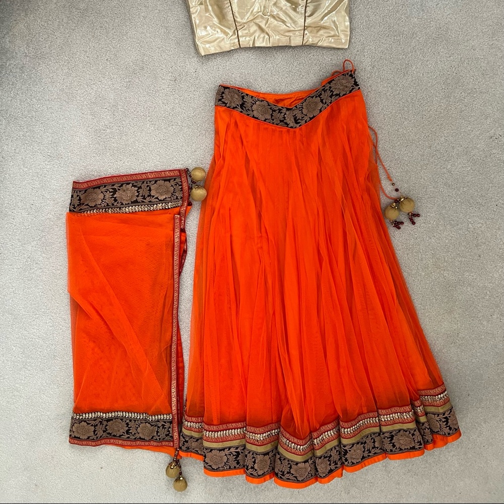 3 piece Lehenga - orange and gold